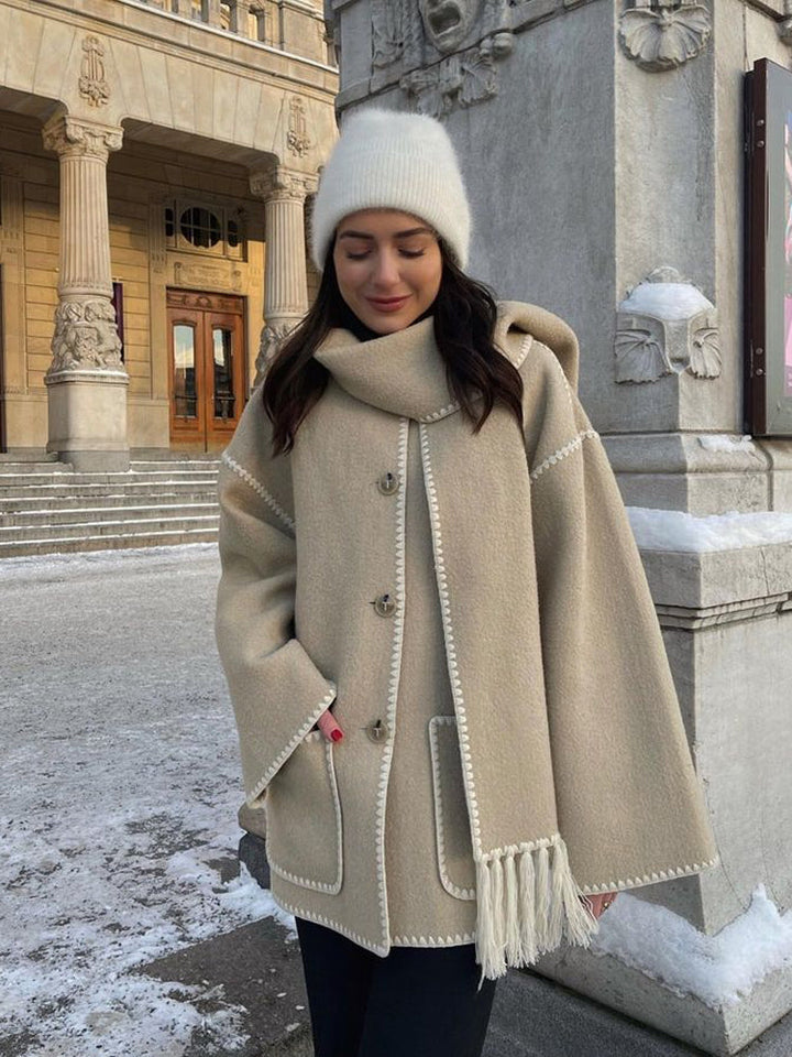 Damen Jacke mit Knopfleiste und kontrastfarbenen Ziernähten