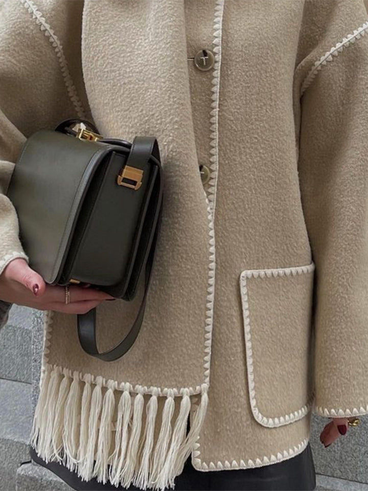 Damen Jacke mit Knopfleiste und kontrastfarbenen Ziernähten