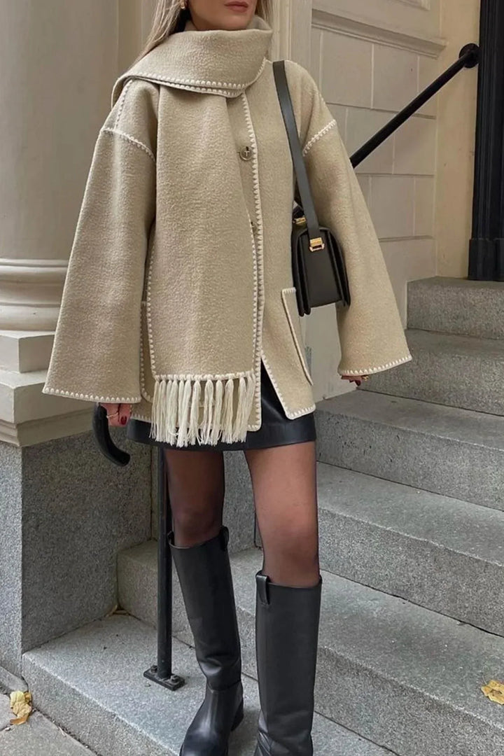 Damen Jacke mit Knopfleiste und kontrastfarbenen Ziernähten