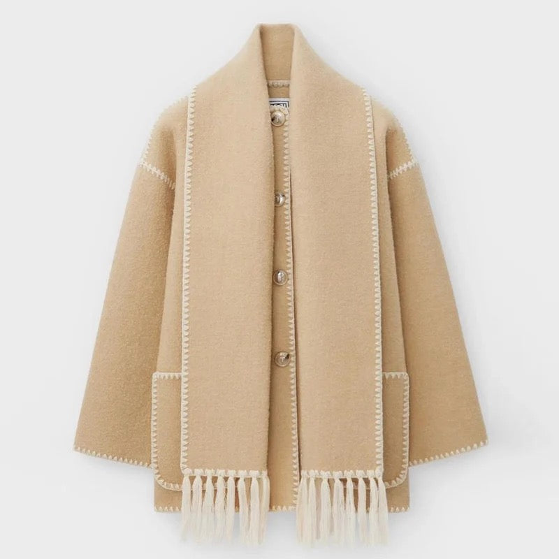 Damen Jacke mit Knopfleiste und kontrastfarbenen Ziernähten
