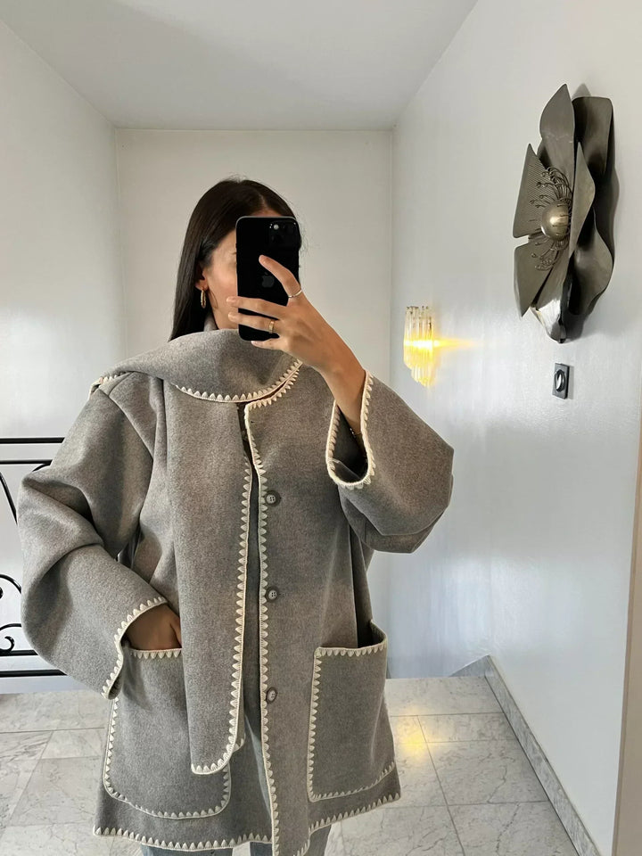 Damen Jacke mit Knopfleiste und kontrastfarbenen Ziernähten