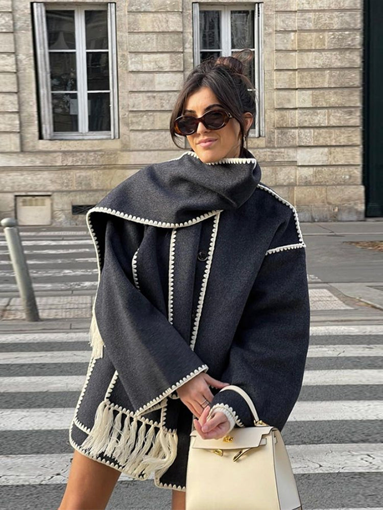 Damen Jacke mit Knopfleiste und kontrastfarbenen Ziernähten