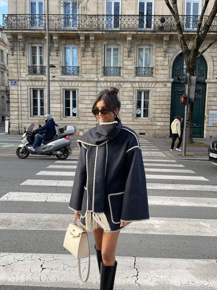 Damen Jacke mit Knopfleiste und kontrastfarbenen Ziernähten