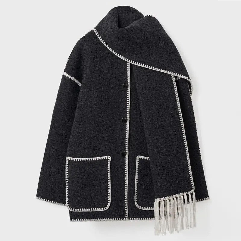 Damen Jacke mit Knopfleiste und kontrastfarbenen Ziernähten