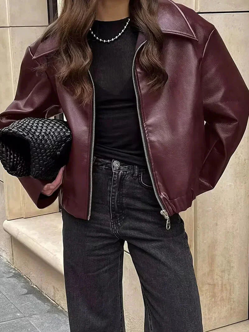 Damen-Jacke mit Reißverschluss vorne und Reverskragen