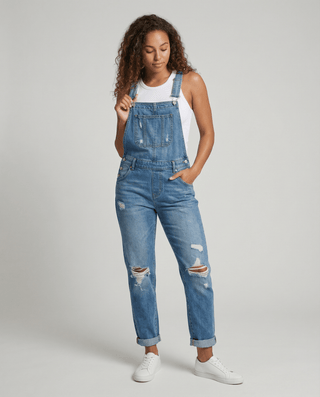 Damen Jeans-Latzhose mit Brusttasche und verstellbaren Trägern-Jumpsuit-Alpenkind