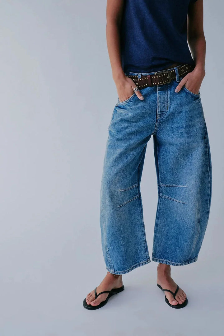 Damen Jeans mit weitem Bein und klassischer Taschenanordnung-Women Pants-Alpenkind