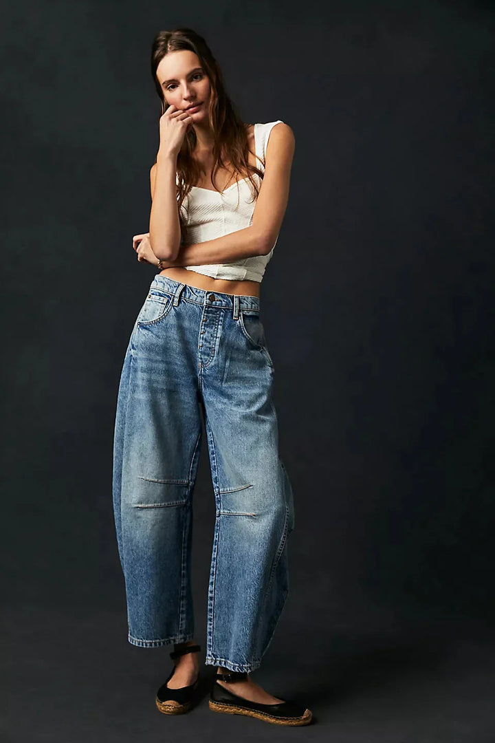 Damen Jeans mit weitem Bein und klassischer Taschenanordnung-Women Pants-Alpenkind