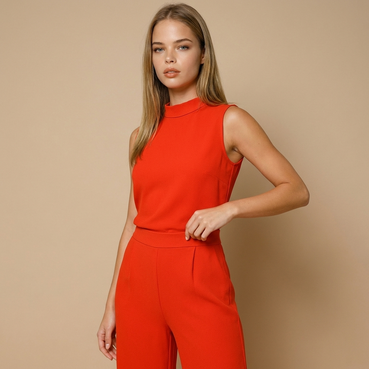 Damen Jumpsuit ärmellos mit Stehkragen und weitem Bein-Jump suit-Alpenkind