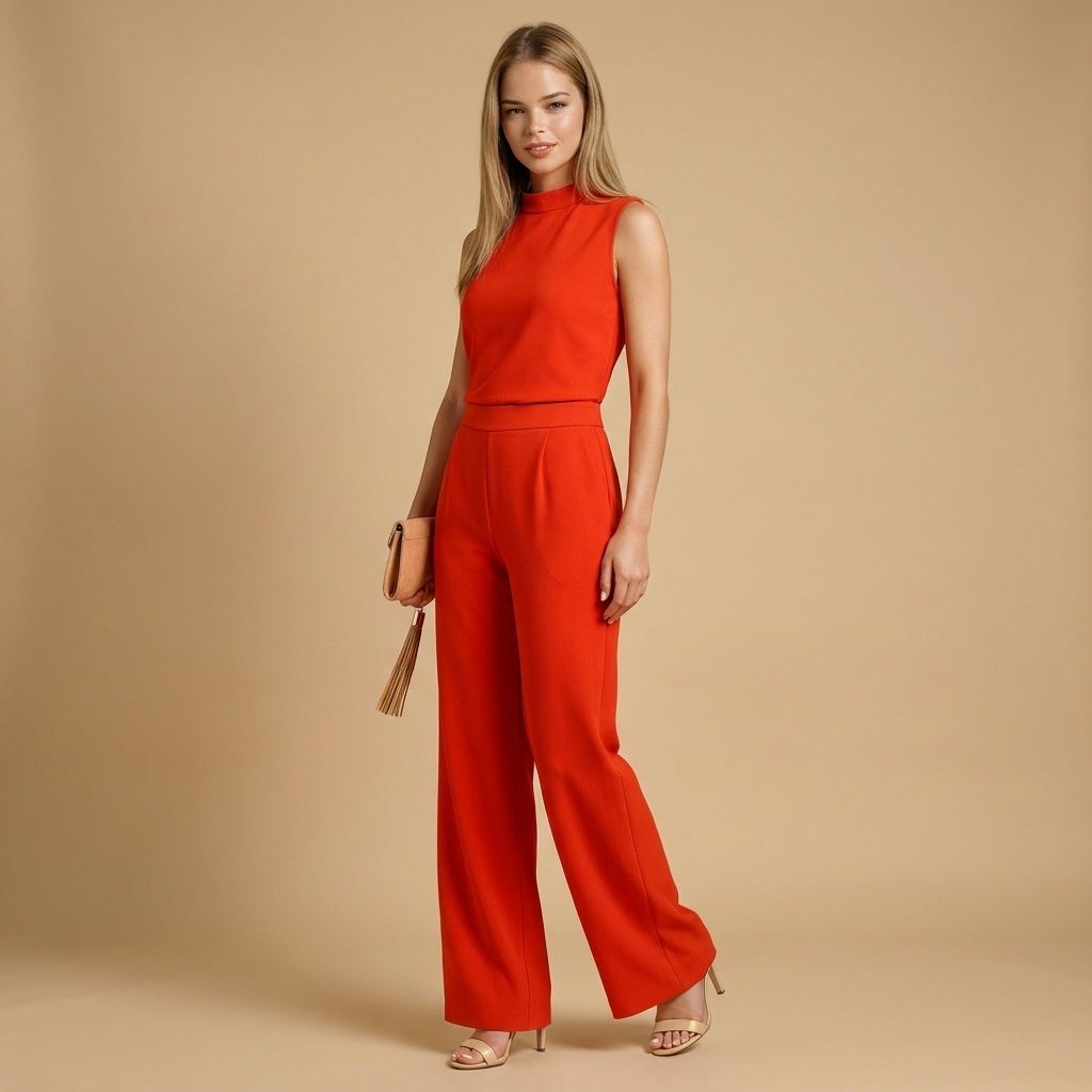 Damen Jumpsuit ärmellos mit Stehkragen und weitem Bein-Jump suit-Alpenkind