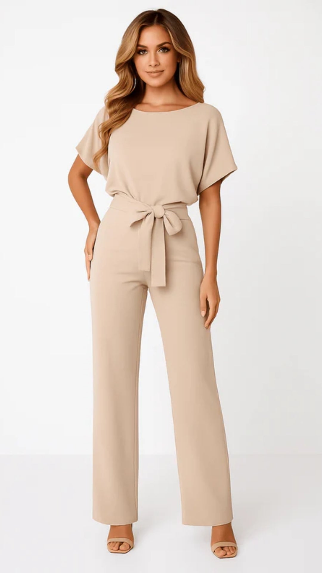 Damen Jumpsuit mit Bindegürtel – Fließendes Bein für Besondere Anlässe