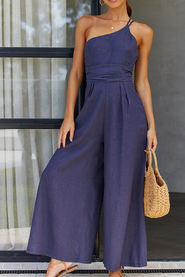 Damen Jumpsuit mit One-Shoulder-Träger und weitem Bein
