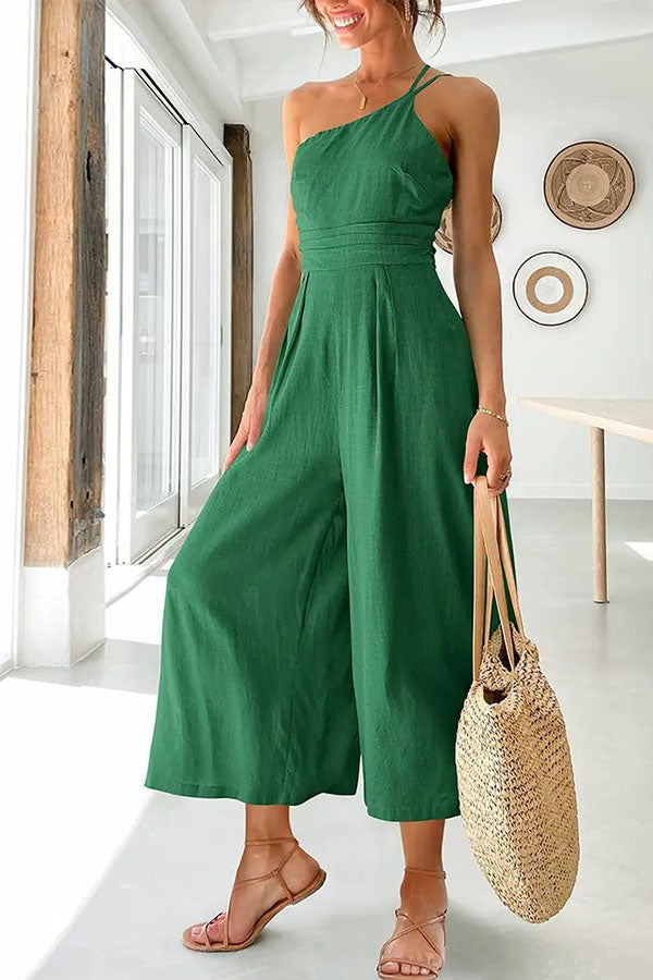 Damen Jumpsuit mit One-Shoulder-Träger und weitem Bein