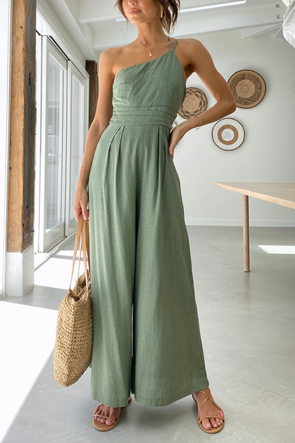 Damen Jumpsuit mit One-Shoulder-Träger und weitem Bein