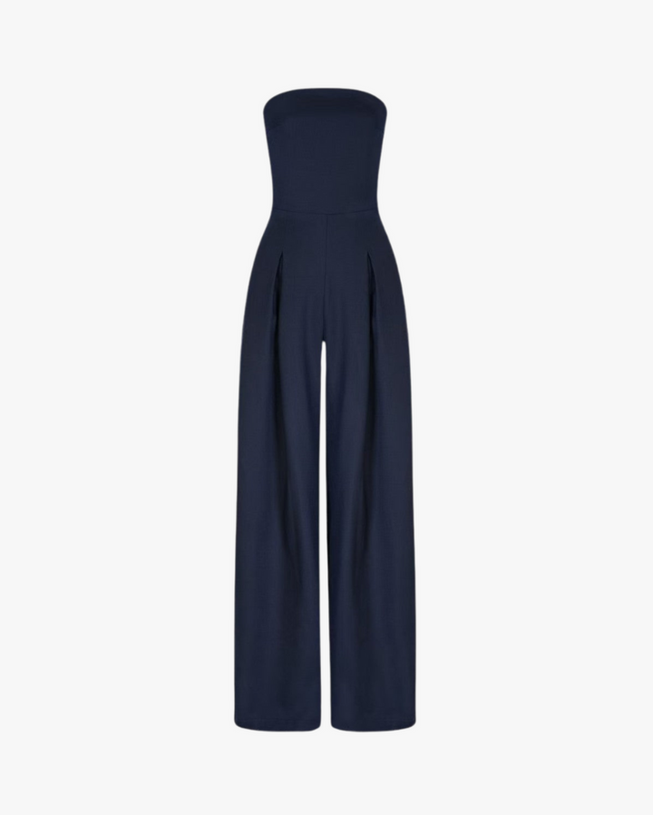 Damen Jumpsuit mit trägerlosen Oberteil und geraden Hosenbeinen