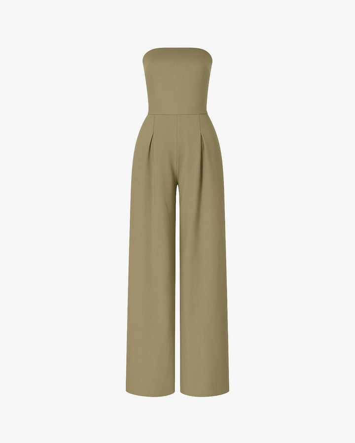 Damen Jumpsuit mit trägerlosen Oberteil und geraden Hosenbeinen