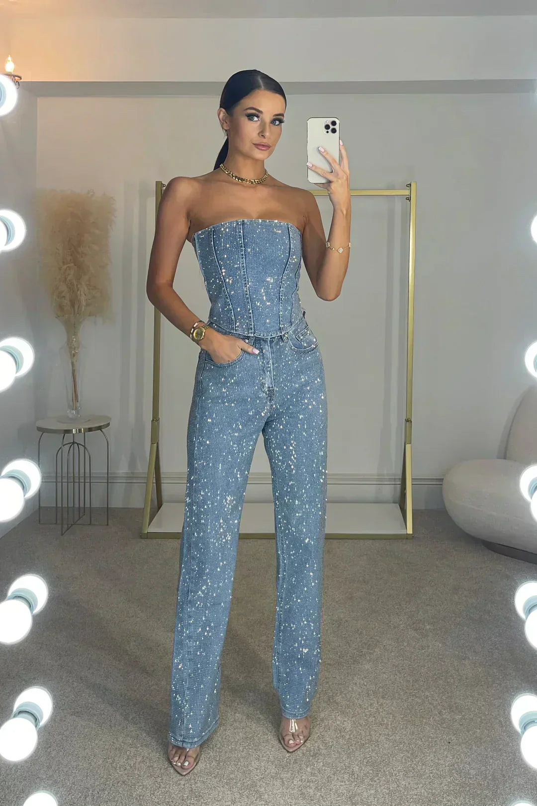 Damen Jumpsuit mit trägerlosen Oberteil und Seitentaschen