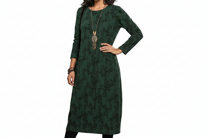 Damen Kleid mit Print und langen Ärmeln-Midi Dress-Alpenkind