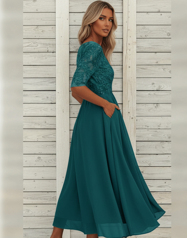 Damen Kleid mit Spitzenoberteil und ausgestelltem Rock-Women Dress-Alpenkind