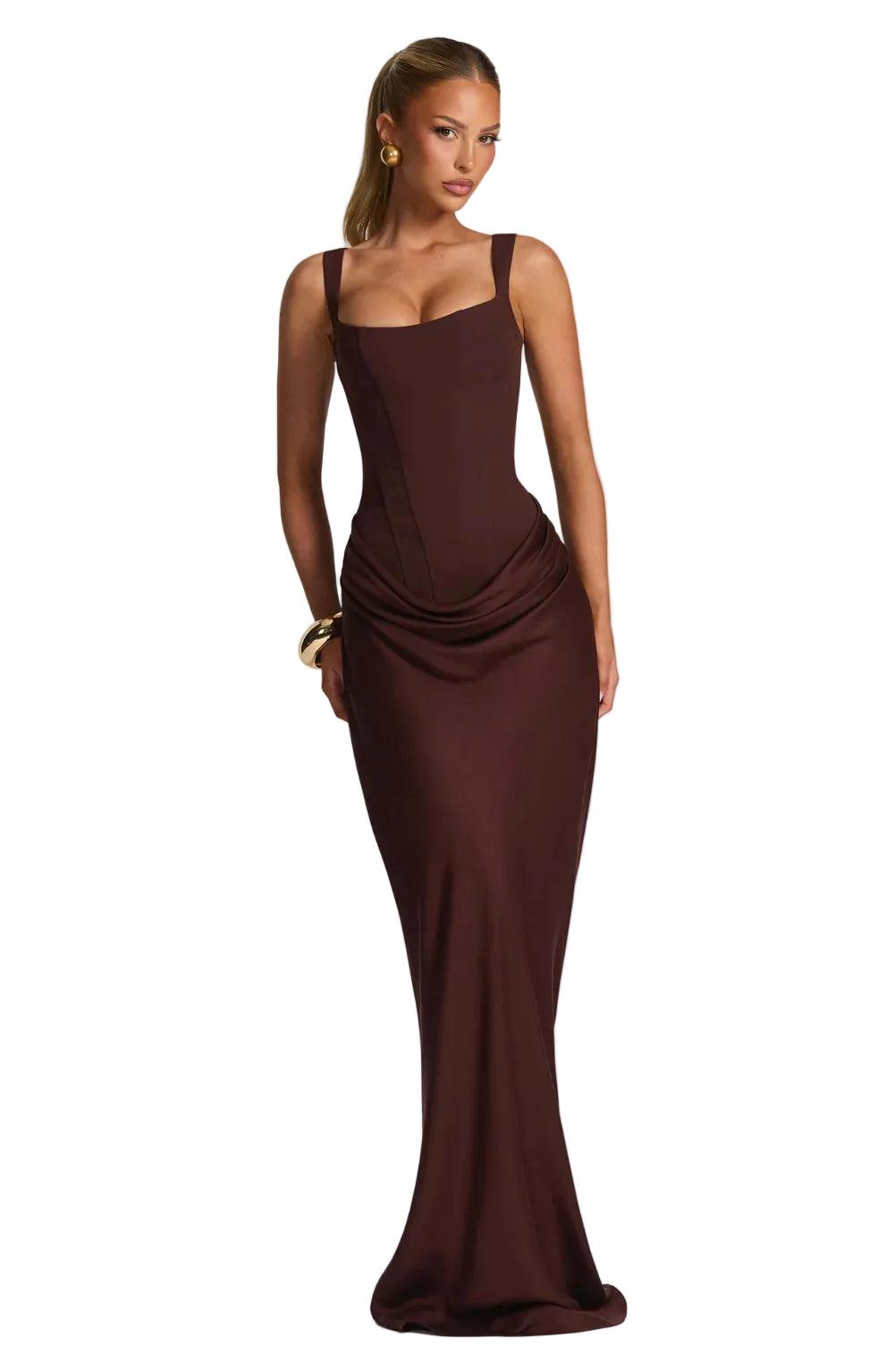 Damen kleid mit strukturierter Form und eckigem Ausschnitt-Maxi Dress-Alpenkind