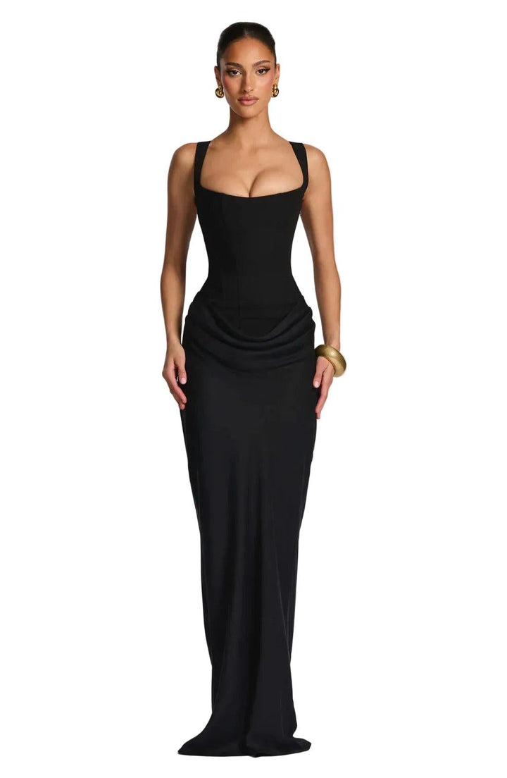 Damen kleid mit strukturierter Form und eckigem Ausschnitt-Maxi Dress-Alpenkind