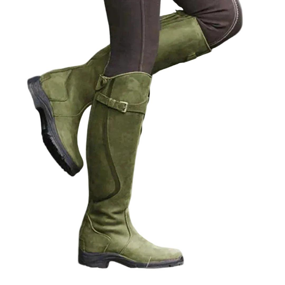 Damen Kniehohe Reitstiefel mit Schnallenriemen-Women Footwear-Alpenkind