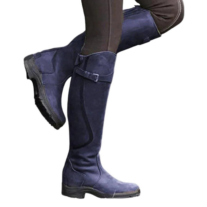 Damen Kniehohe Reitstiefel mit Schnallenriemen-Women Footwear-Alpenkind