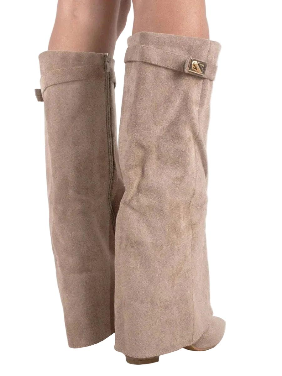 Damen Kniehohe Stiefel mit Spitz zulaufender Form und Blockabsatz-Women Footwear-Alpenkind