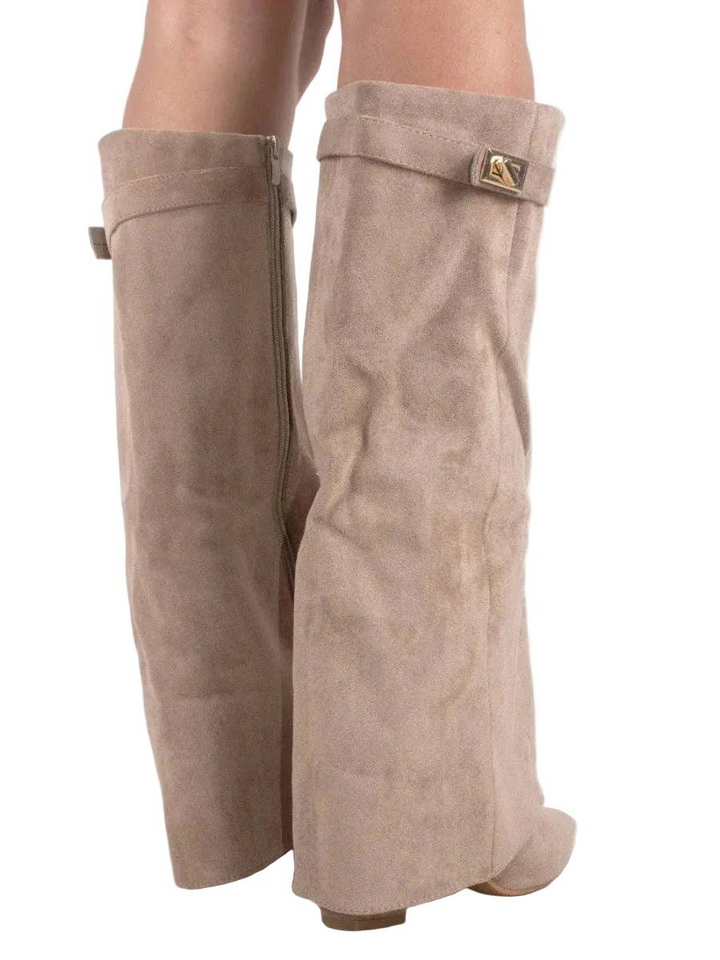 Damen Kniehohe Stiefel mit Spitz zulaufender Form und Blockabsatz-Women Footwear-Alpenkind