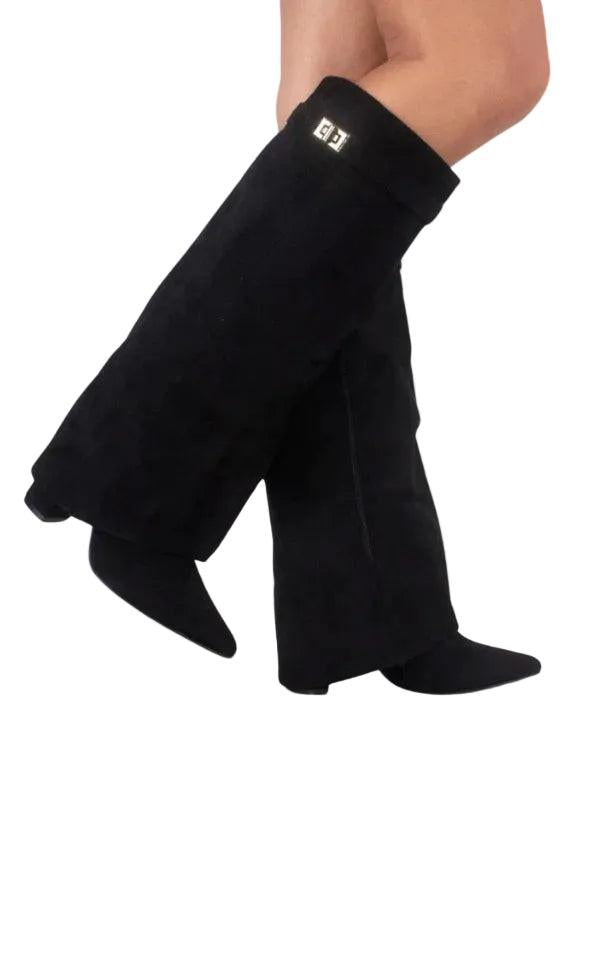 Damen Kniehohe Stiefel mit Spitz zulaufender Form und Blockabsatz-Women Footwear-Alpenkind