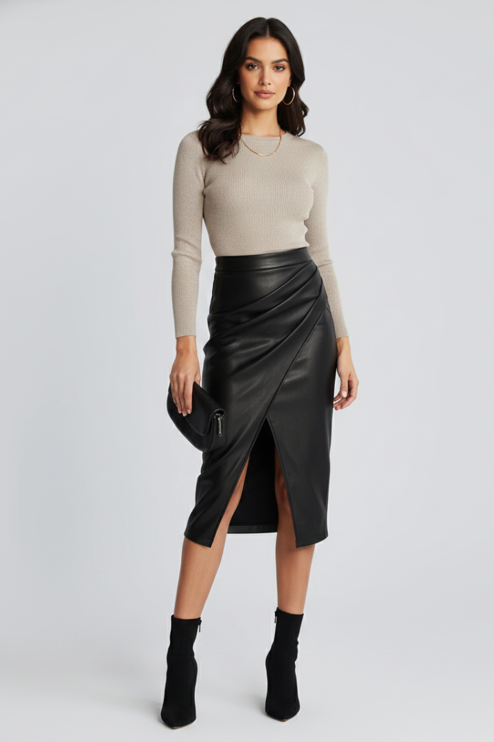 Damen knielanger Rock mit hohem Bund und Schlitz vorne-Women Skirt-Alpenkind