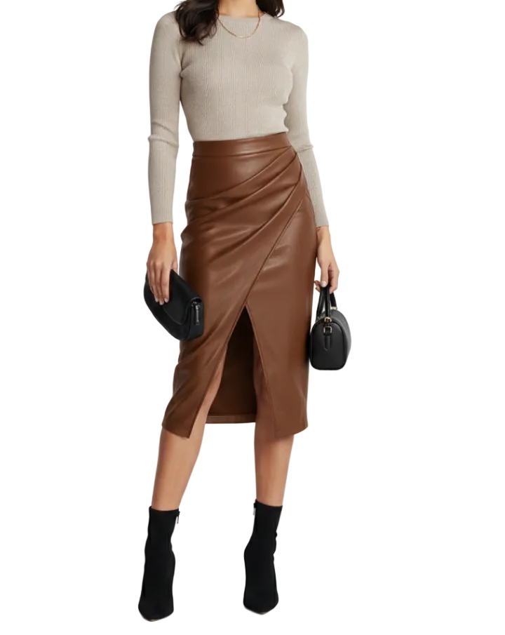 Damen knielanger Rock mit hohem Bund und Schlitz vorne-Women Skirt-Alpenkind