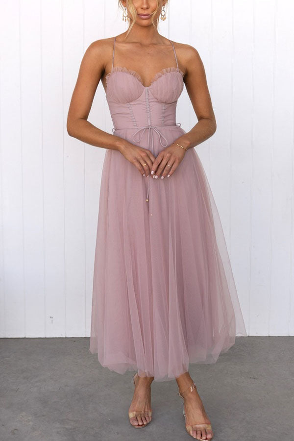 Damen Korsett-Midikleid mit Herzausschnitt und Tüllrock