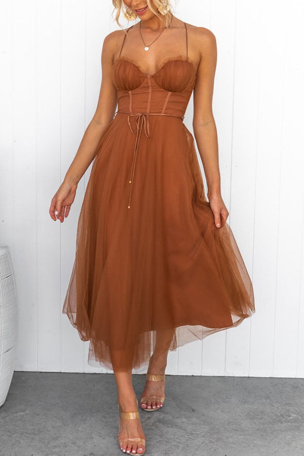 Damen Korsett-Midikleid mit Herzausschnitt und Tüllrock