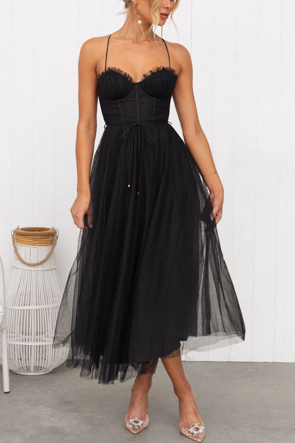 Damen Korsett-Midikleid mit Herzausschnitt und Tüllrock