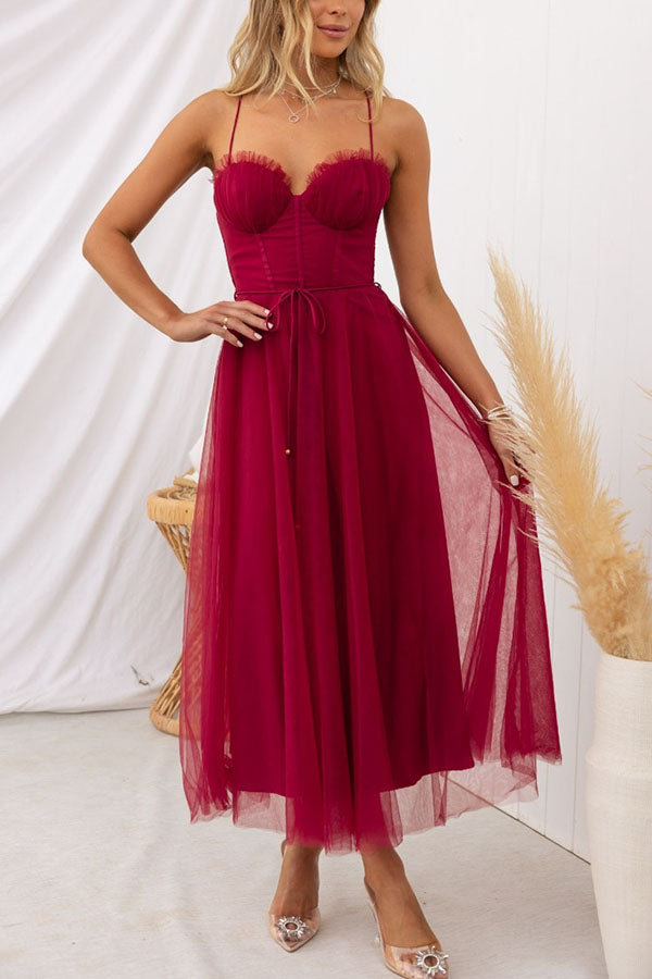 Damen Korsett-Midikleid mit Herzausschnitt und Tüllrock