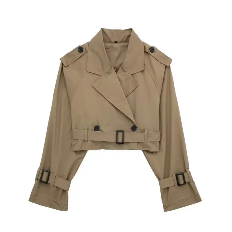 Damen Kurz Trenchjacke mit doppelter Knopfanordnung-Women Coats-Alpenkind