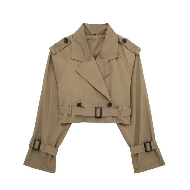 Damen Kurz Trenchjacke mit doppelter Knopfanordnung-Women Coats-Alpenkind