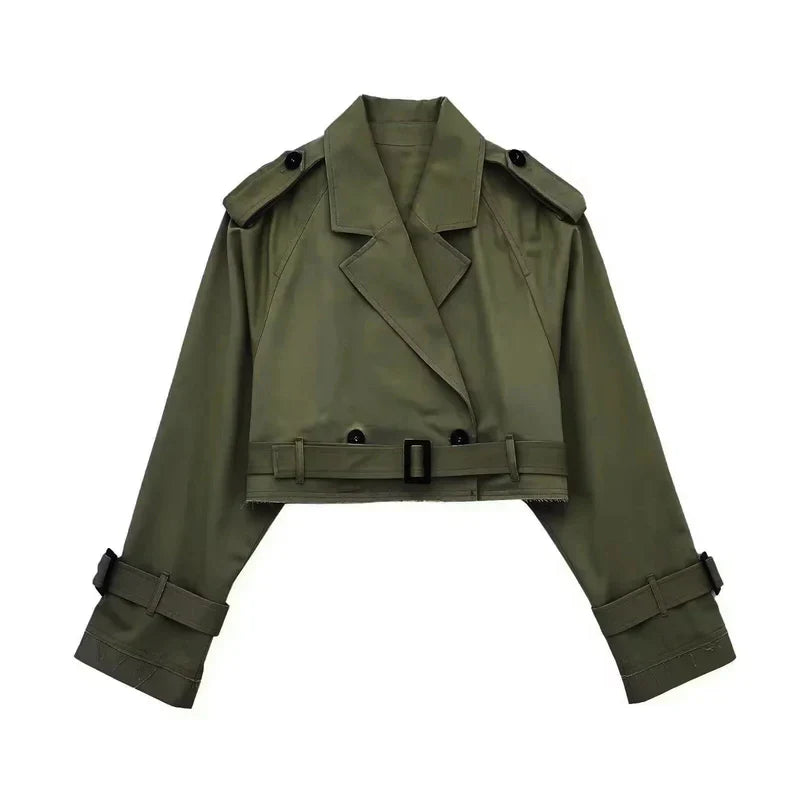 Damen Kurz Trenchjacke mit doppelter Knopfanordnung-Women Coats-Alpenkind