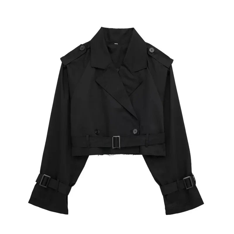 Damen Kurz Trenchjacke mit doppelter Knopfanordnung-Women Coats-Alpenkind
