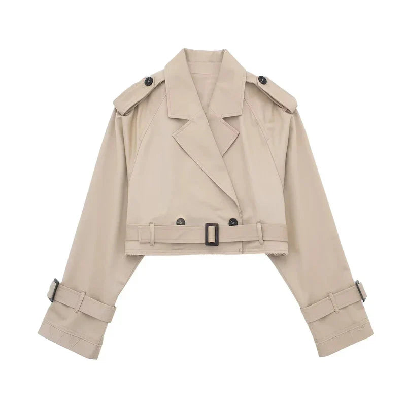 Damen Kurz Trenchjacke mit doppelter Knopfanordnung-Women Coats-Alpenkind
