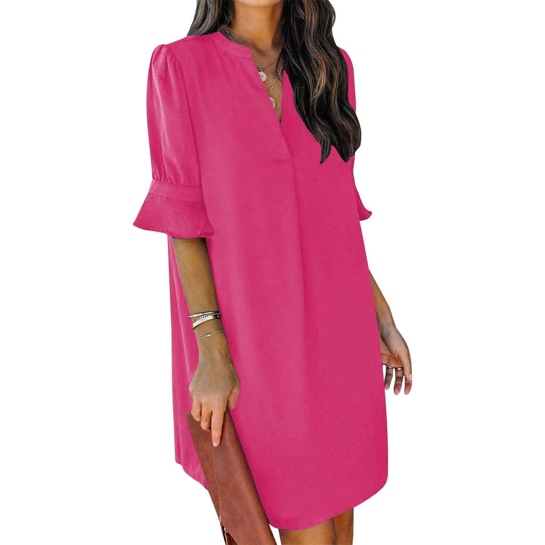 Damen Kurzarm Kleid mit V-Ausschnitt und Ausgestellten Ärmeln-Mini Dress-Alpenkind