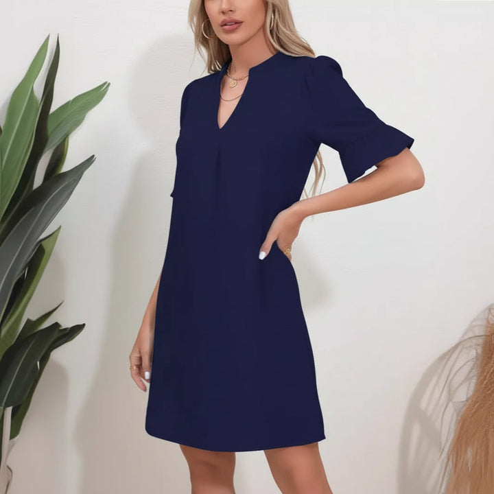 Damen Kurzarm Kleid mit V-Ausschnitt und Ausgestellten Ärmeln-Mini Dress-Alpenkind