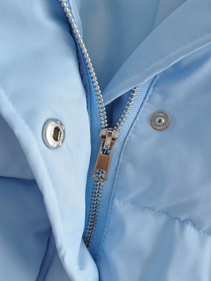 Damen Kurze Gesteppte Pufferjacke mit breitem Kragen Druckknöpfen und gerippten Bündchen