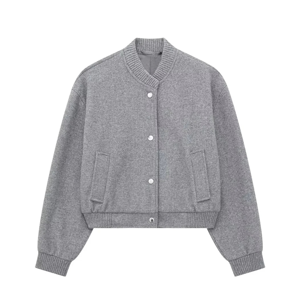 Damen Kurze Jacke mit Druckknopfverschluss und Elastischen Bündchen