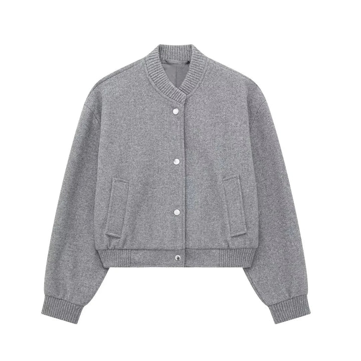 Damen Kurze Jacke mit Druckknopfverschluss und Elastischen Bündchen
