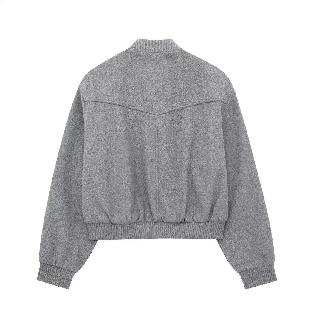 Damen Kurze Jacke mit Druckknopfverschluss und Elastischen Bündchen