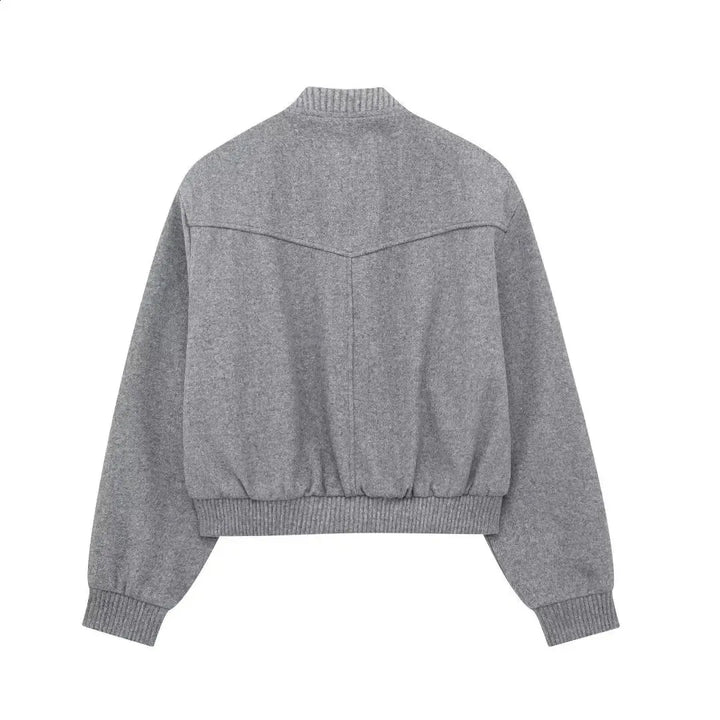 Damen Kurze Jacke mit Druckknopfverschluss und Elastischen Bündchen