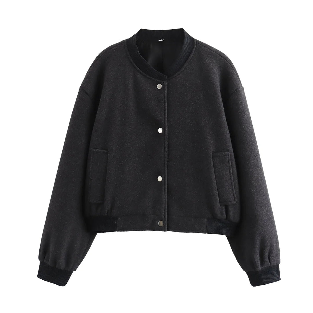 Damen Kurze Jacke mit Druckknopfverschluss und Elastischen Bündchen