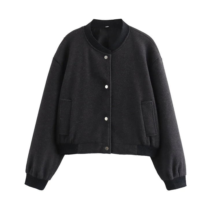 Damen Kurze Jacke mit Druckknopfverschluss und Elastischen Bündchen